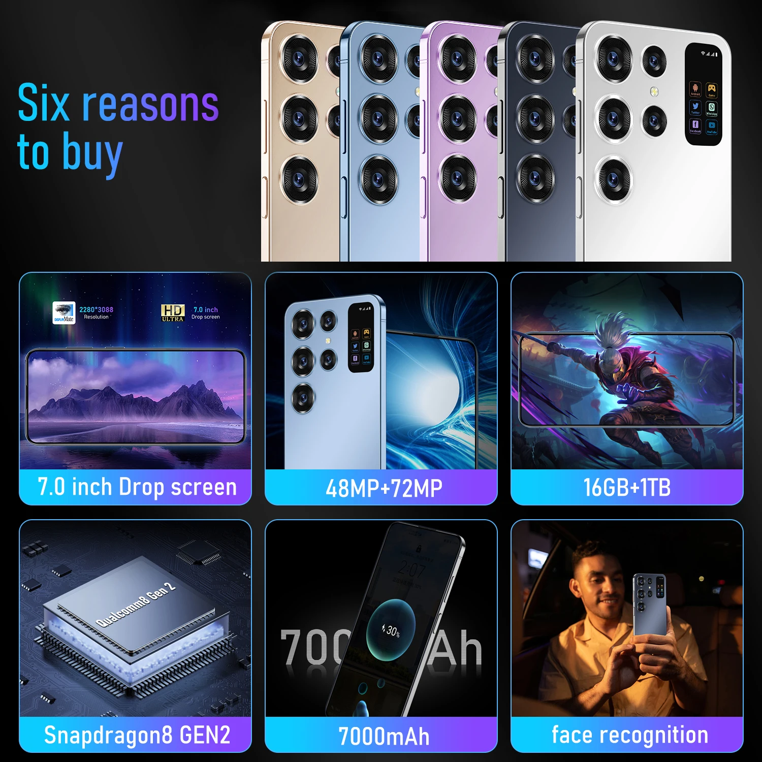 High configuration Global Version S24 Ultra smart phone 7inch telephone 22+2TB Unlock S-Pen 4G WIFI S23 S24 mobile phones