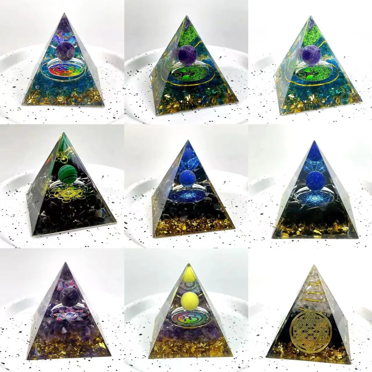 wholesale price spiritual natural rock 5cm orgone quartz crystal resin pyramid healing stone chakra crystal gemstone ornaments