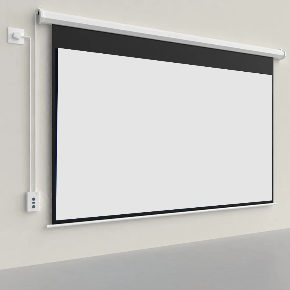 
New Design 100 inch 16:9 Electric Projector Screen White PVC Material for Home Education Movie Screen 