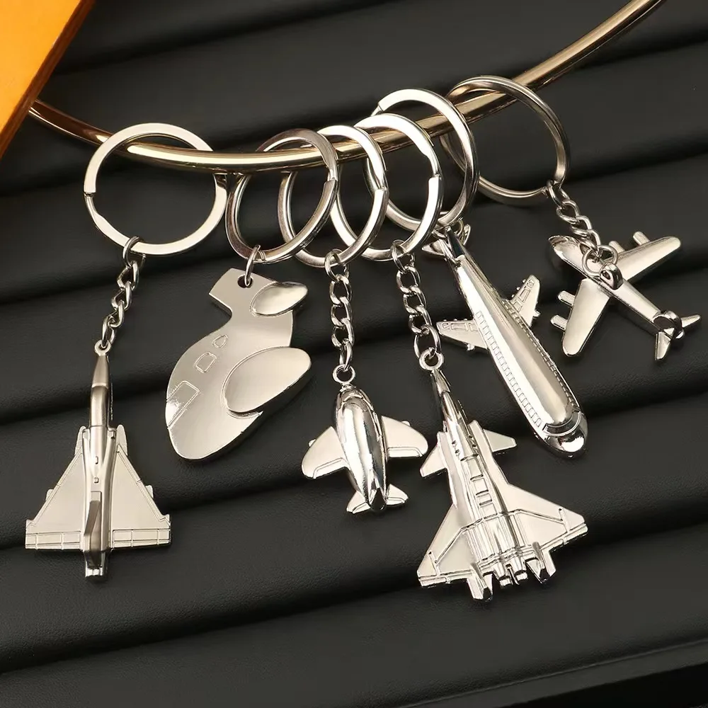 Metal Key Chain Fighter Aviation Airplane Keychain Three-dimensional Hanging Aircraft Key Ring Souvenir Gift Silver Aviation