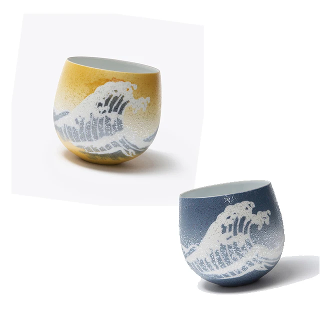 Blue Arita Porcelain Wave Gold Modern Wholesale Ceramic Tea Cup