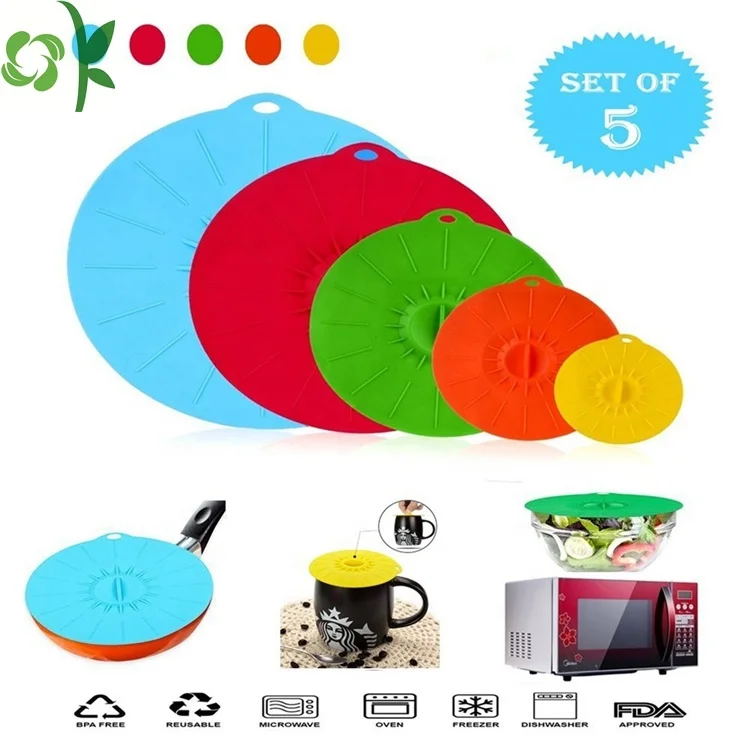OKSILICONE Reusable Seal Heat Resistant Silicone Lids Different Size Vacuum Preservation Lids For Keeping Fresh Silicone Cover