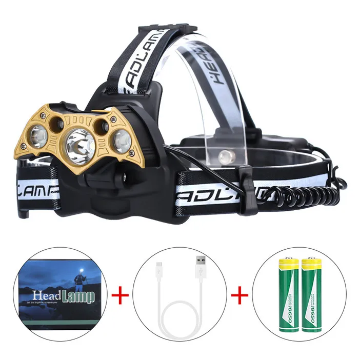 Powerful Tactical led headlamp USB Rechargeable Red flashing led headlight for camping hunting