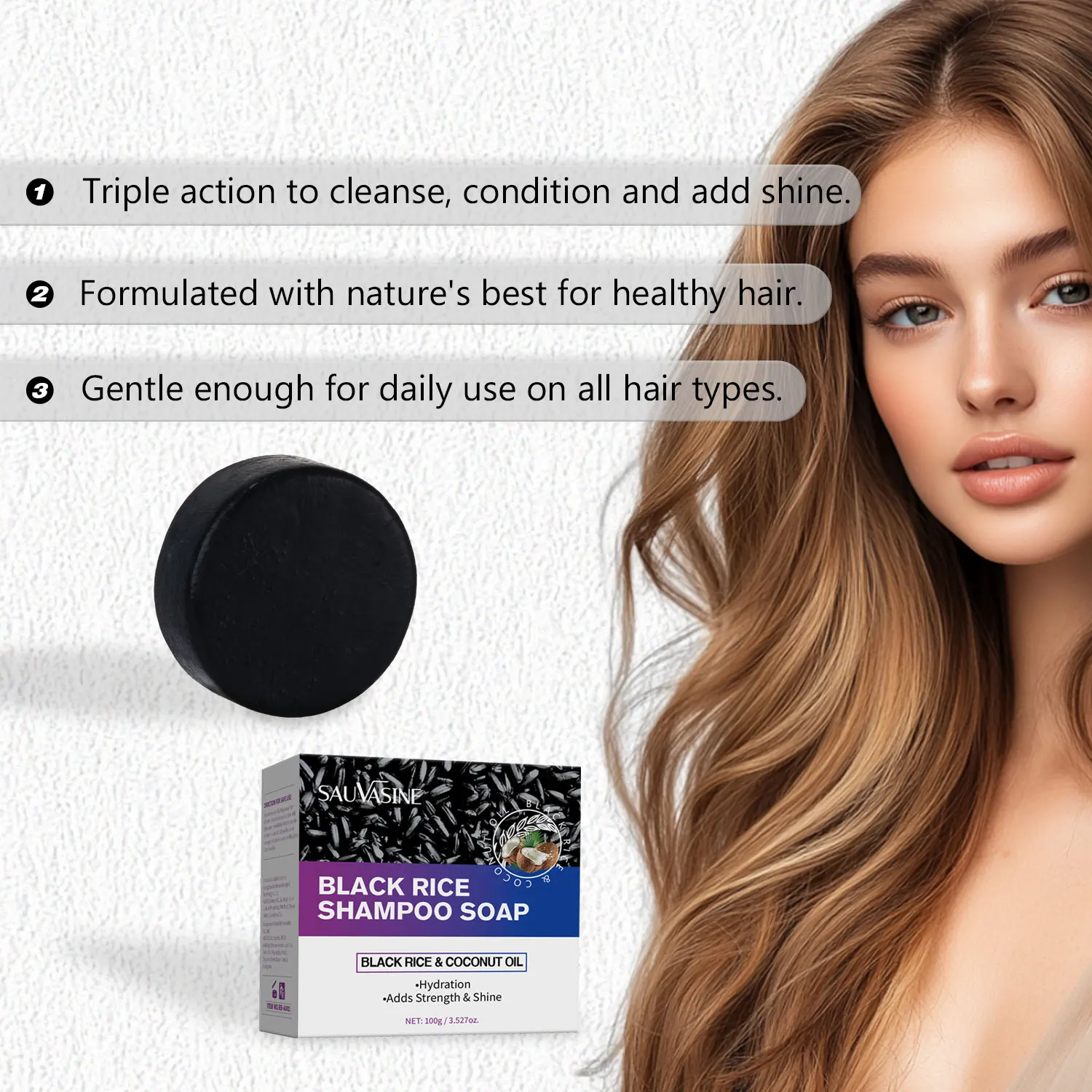 SAUVASINE Black Rice Germ Extract Glycerin Olive Oil Black Rice Shampoo Soap Natural Fruit Oil Shampoo Soap 100ML