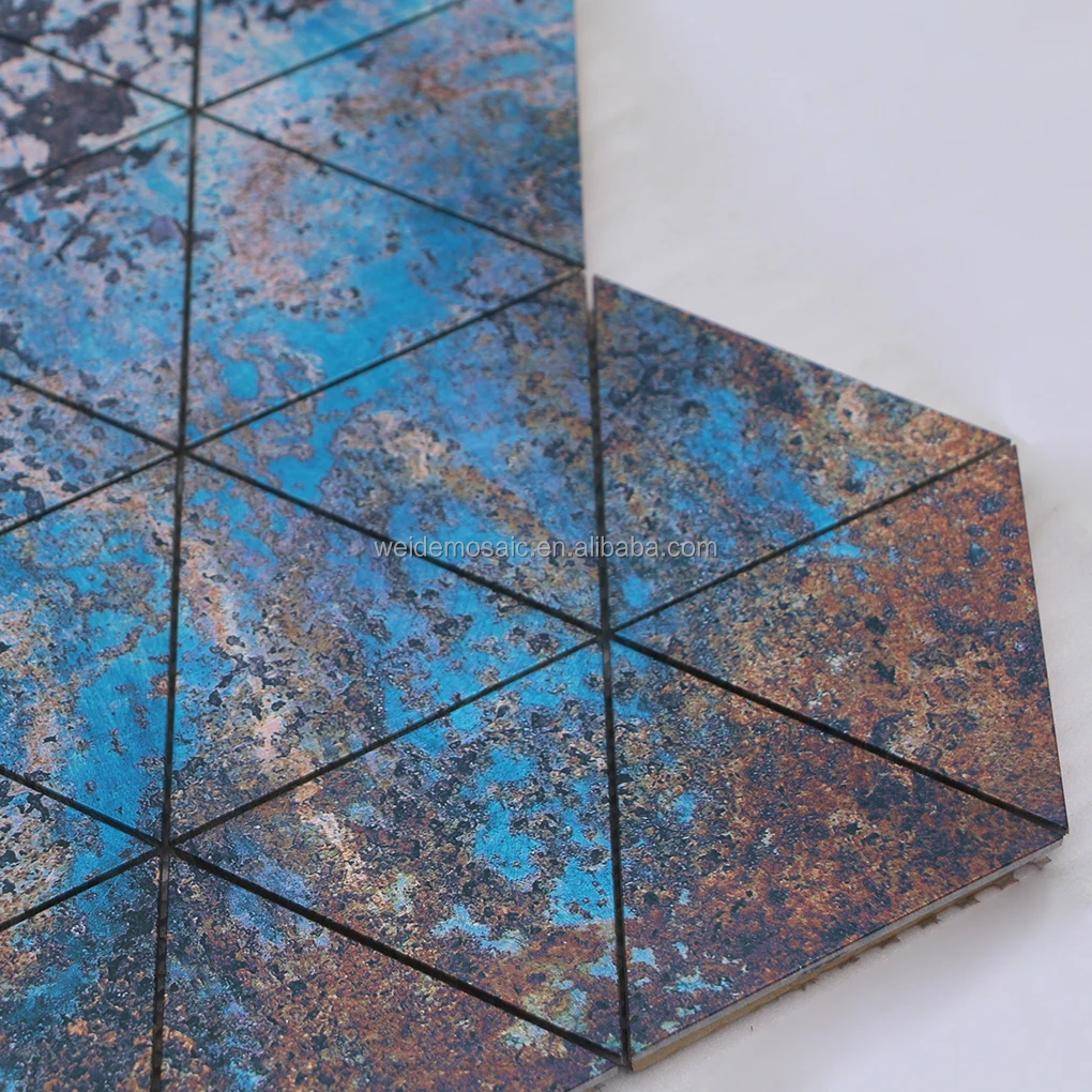 Antique Colorful Triangle Aluminum Mosaic Porcelain Tile Mixed Color Triangle Metal Mosaic Tile