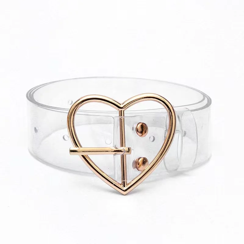 New Clear heart square round Metal  Buckle Transparent Waist Belts for Women Belt