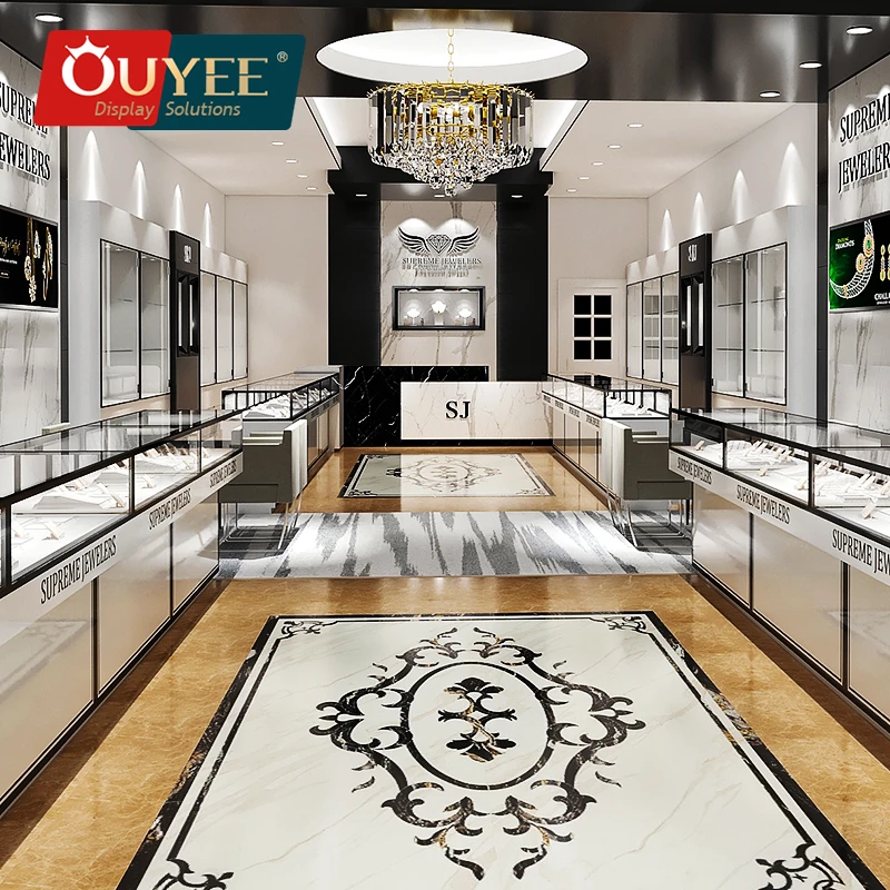 3D Jewellery Shop Interior Design Unique Stainless Steel Jewelry Displays Counter Luxury Wall Glass Showcase Display For Jewel