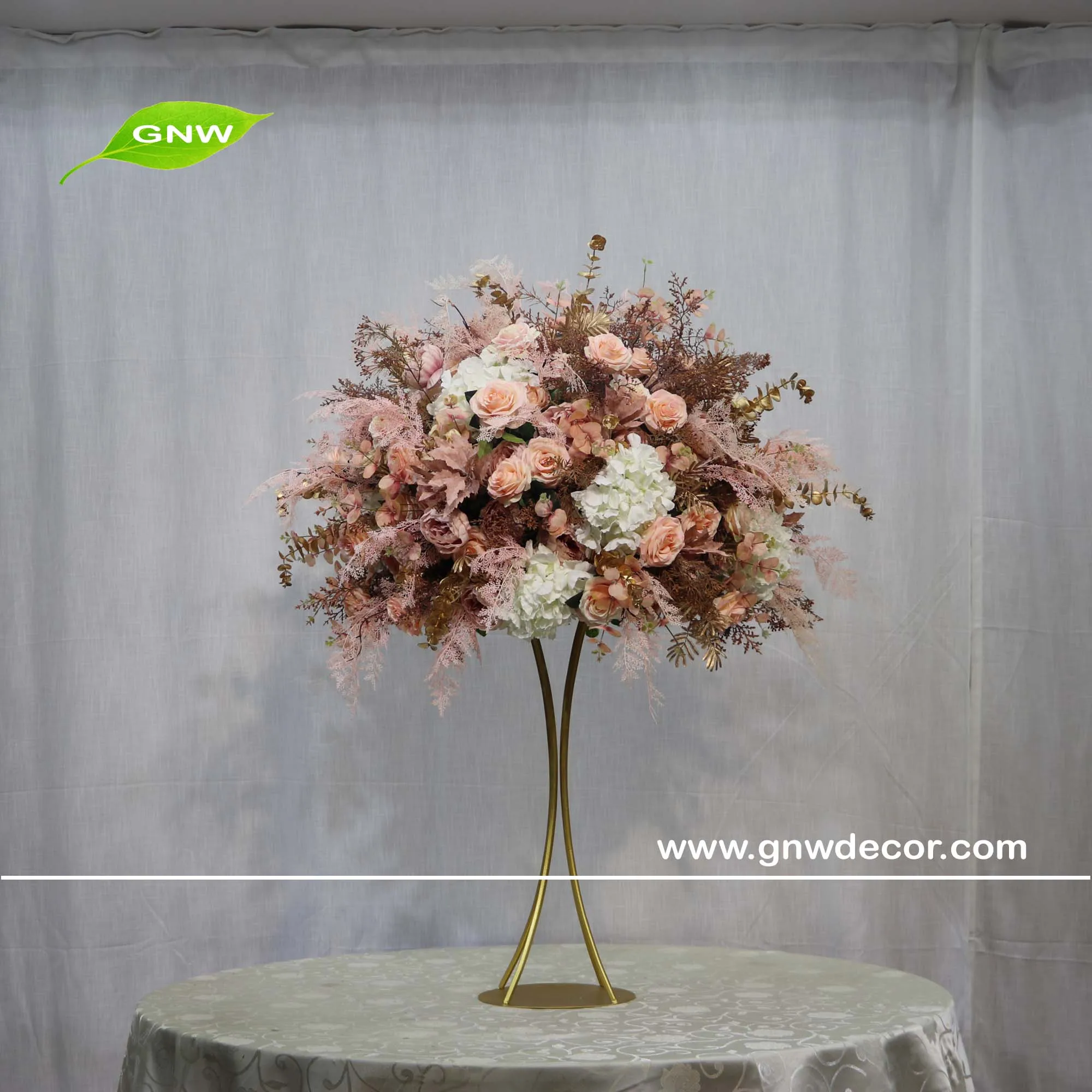 GNW gold ball flower with crystal pendant for wedding table centerpiece decorative flower ball table arrangements