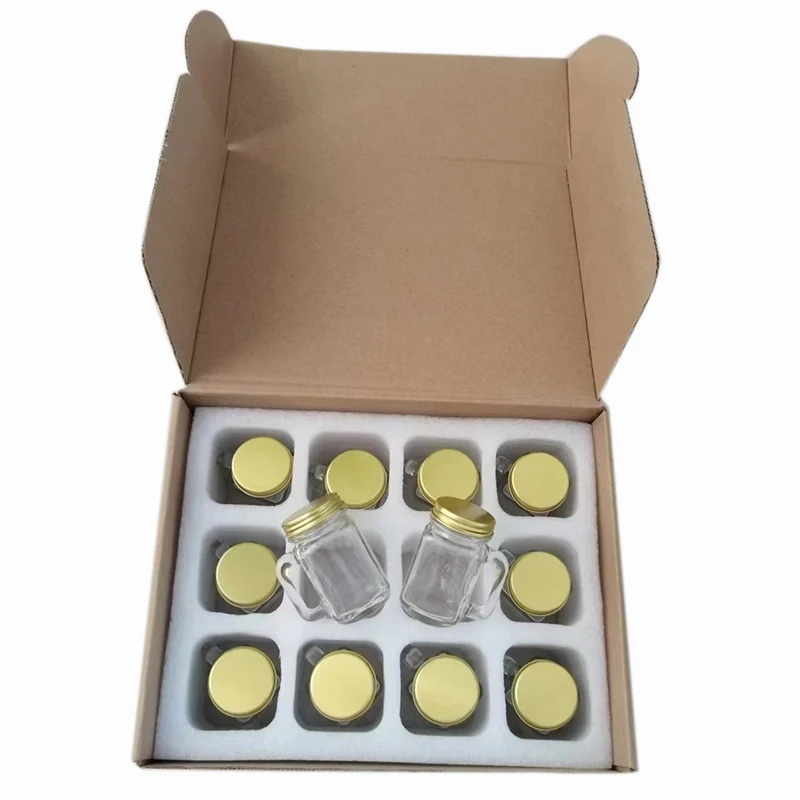 Mini Mason Shot Glasses Shooter Mason Honey Canning Jar with Silver And Gold Lid 12 pcs set