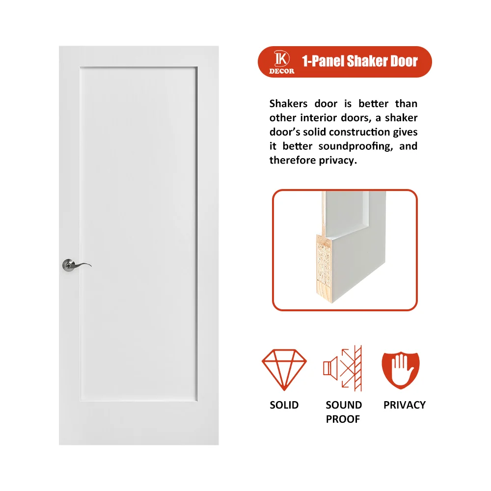 US style modern white primed 1 panel solid core interior wooden MDF shaker doors for apartment