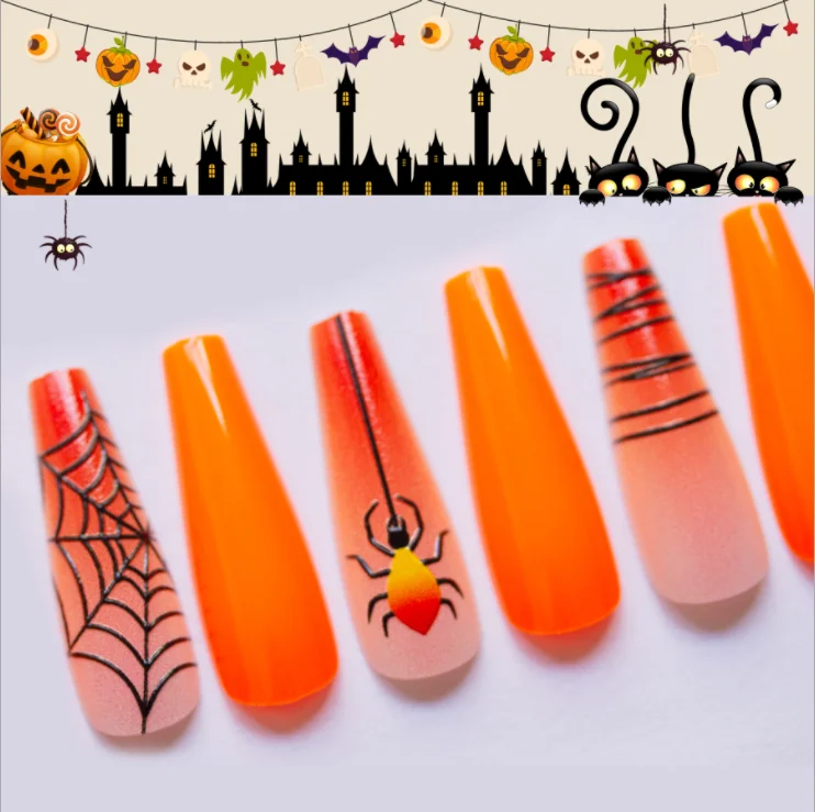 Wholesale 12 Design Halloween Horror Festival Christmas Snowman Christmas Wear False Nail Art Tips