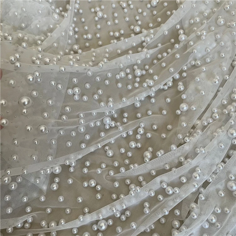 New 2024 handmade heavy beaded pearl fabric mesh tulle for wedding gown for wedding evening dress veil