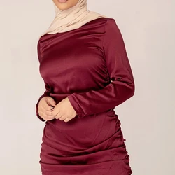 Wholesale Fashion Solid Maxi Dress for Women Eid 2023 Long Sleeve Slim Waist Mermaid Arabic Oman Muslim Clothes With Ruffle