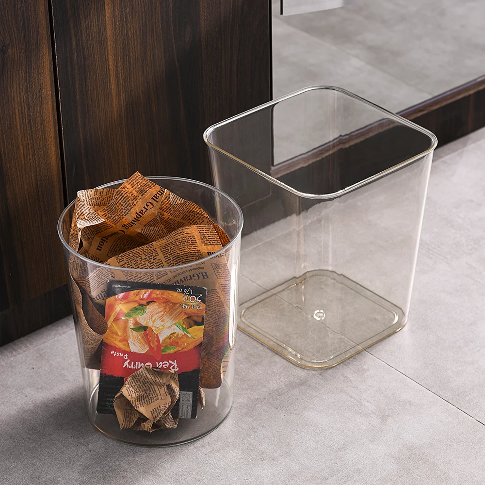 Custom durable kitchen multifunctional clear square plastic waste bins
