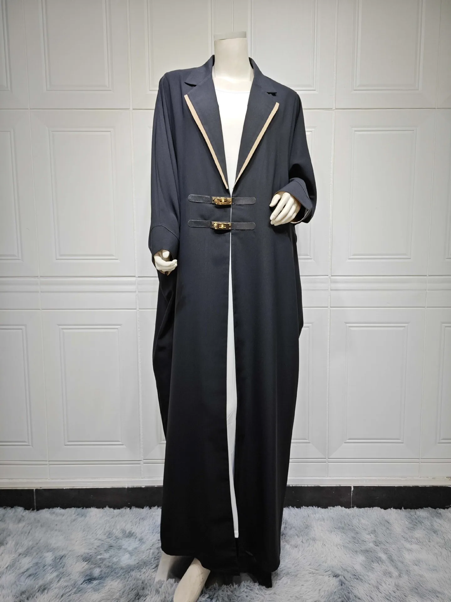 Модное женское Скромное Черное Dubai Abaya кимоно Kebaya халат из полиэстера Рамадан Турция с открытыми пряжками рукав летучая мышь Абая