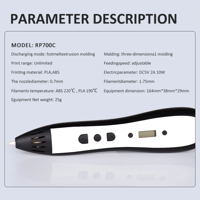 Rp700c 3D Printing Pen Printers Toys Kids 3D Modeling Pen with Lcd Screen More Fun Than 3D Digital Printer OLED Screen Automatic