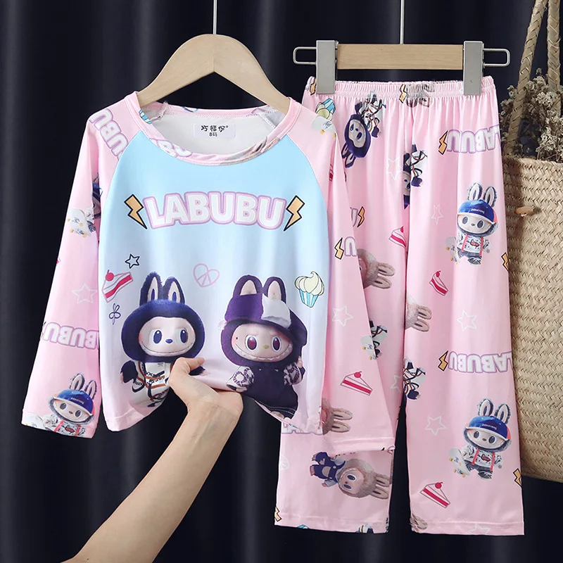 Runjoy new cartoon labubu Children Pajama Sets kawaii labubu print soft Autumn Winter long sleeve Casual kids Homewear wholesale