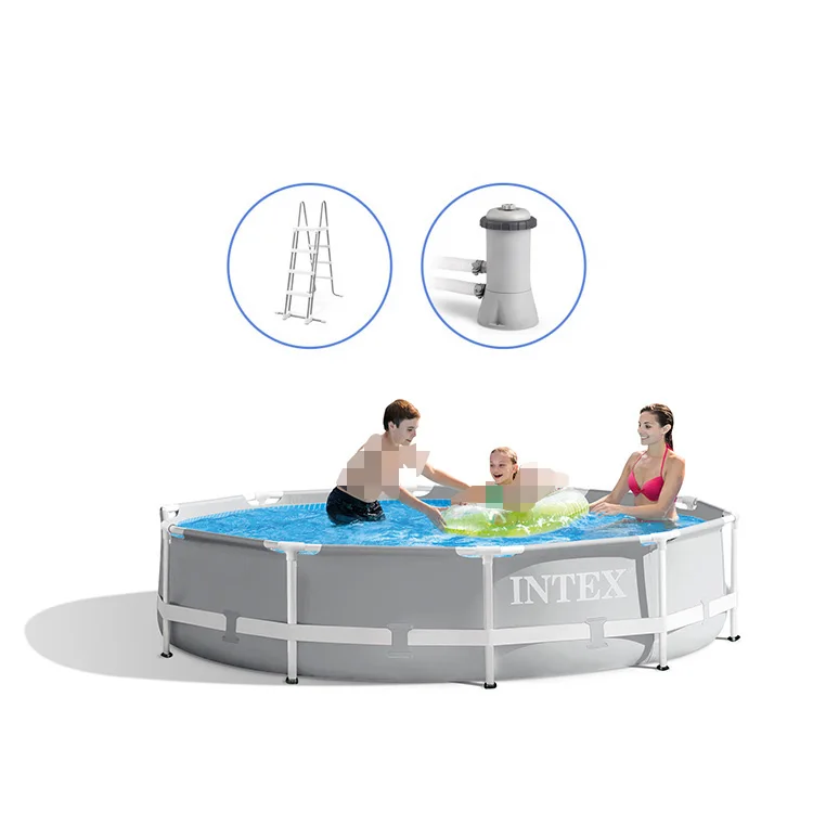 Intex 26716 12FT X 39IN Picsinas Large Above Ground Home Movable Swimming Pool With Pumps And Ladder