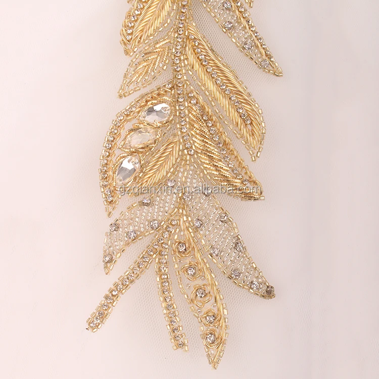 
Indian Bead Belt Indian Slace Sequin Rhinestone Trim in Gold 