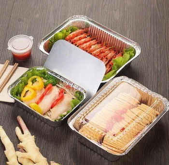 2.25LB 220*172*50mm 2 1/4 lb Foil Laminated Aluminum Foil Tray Fast Food Foil Containers with Lids