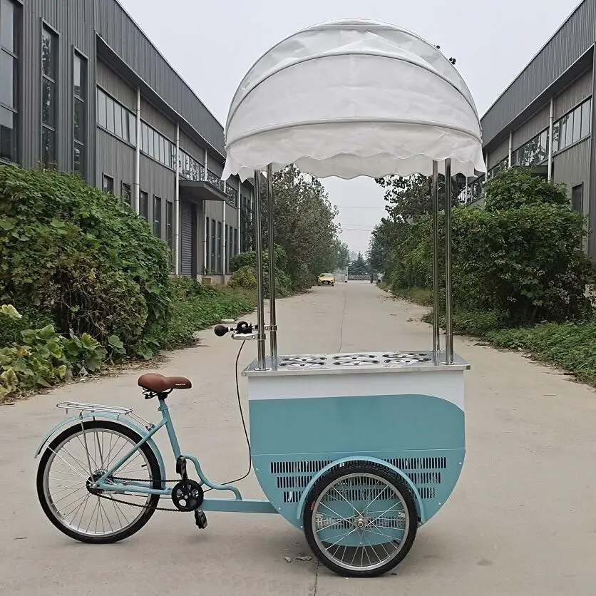 New Italian Gelato Bike Ice Cream Cart Mobile Push Popsicle Showcase Freezers Vending Cart For Outdoor sale