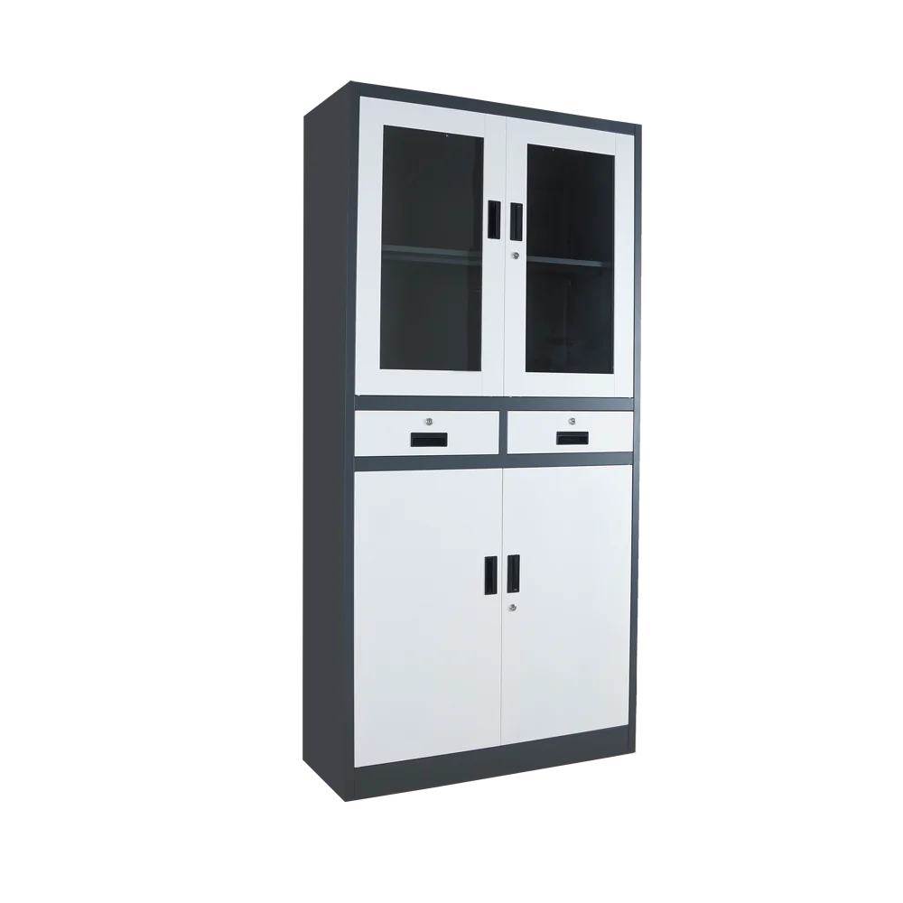 Modern Office Metal furniture 2 Swinging Glass Doors with 2 Drawers File Storage Cabinets