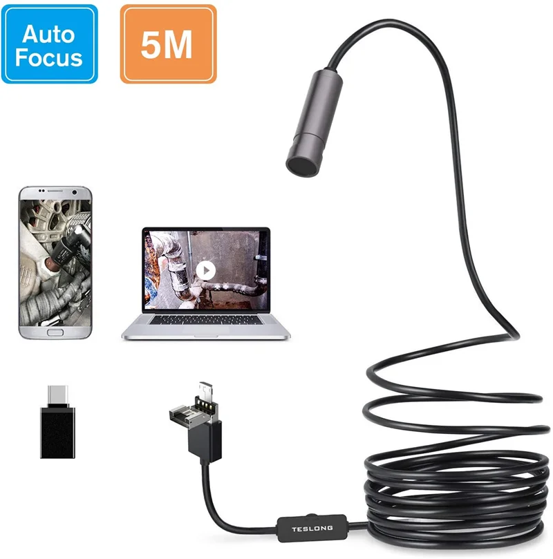 Portable 5.0 Pixel HD Auto Focus 12.5mm Camera Borescope 5M Pipe Industrial Endoscope Camera
