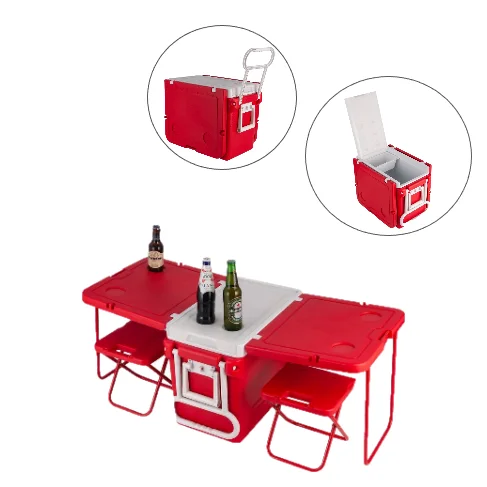 New Deign Large Volume Plastic 32L Multi-function Folding Outdoor Trolley Travel Fishing Car Cooler Box With Table And Chairs