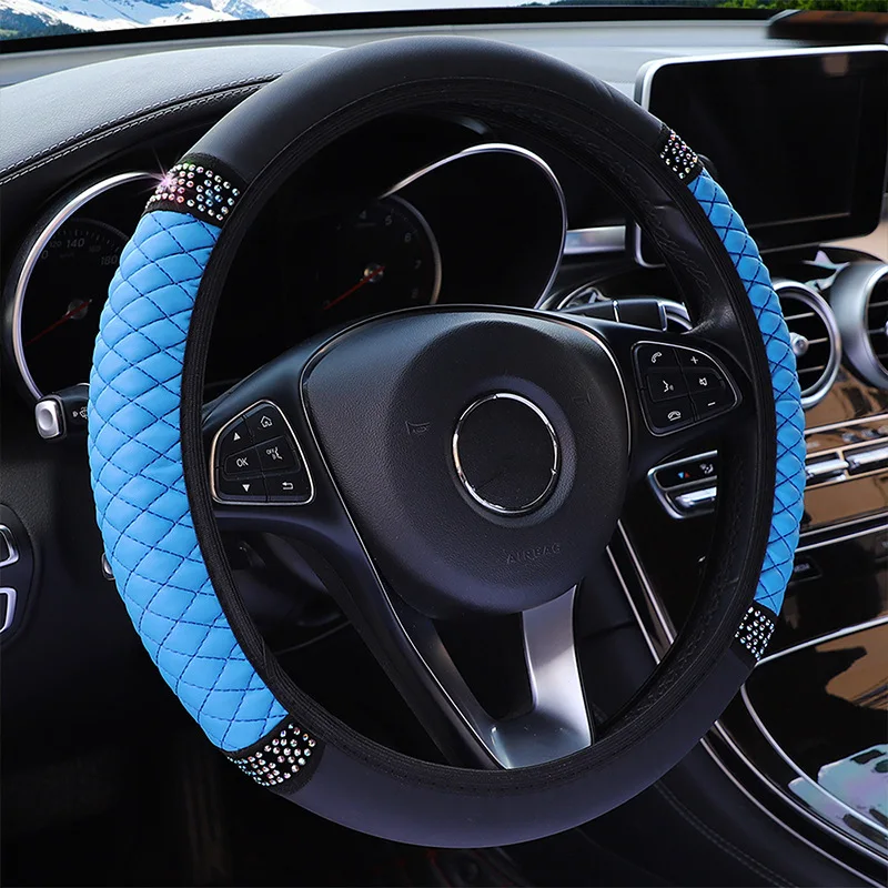 Embroidery Colored Diamond Inlay Elastic and Elastic Steering Wheel Cover Car Handle Cover No Inner Ring Leather Sports OPP Abg