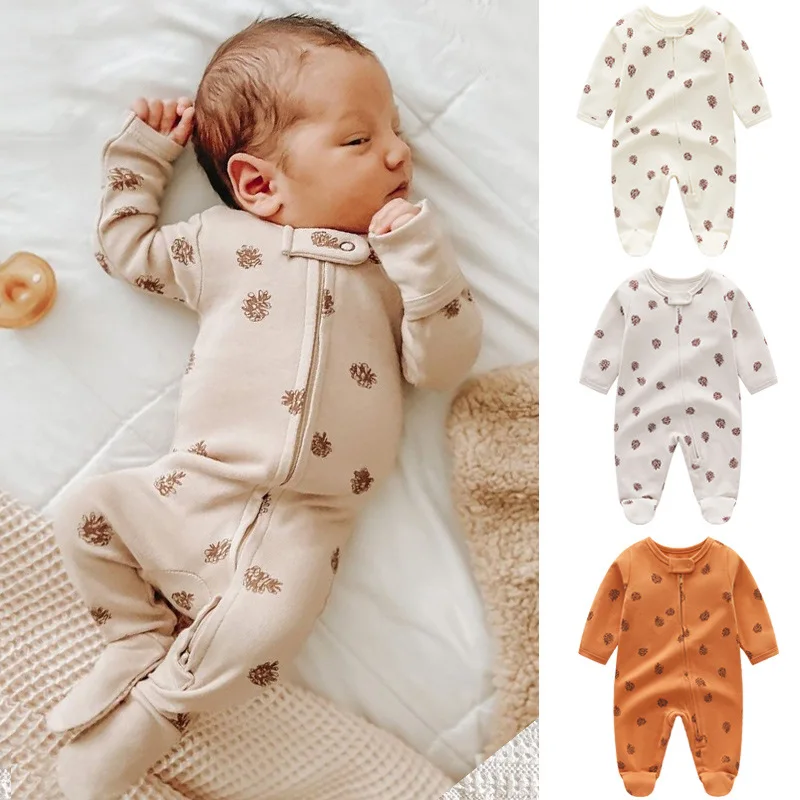 Winter Fall Thick Newborn Baby Zipper Romper Cotton Long Sleeve Baby Footie Pajamas