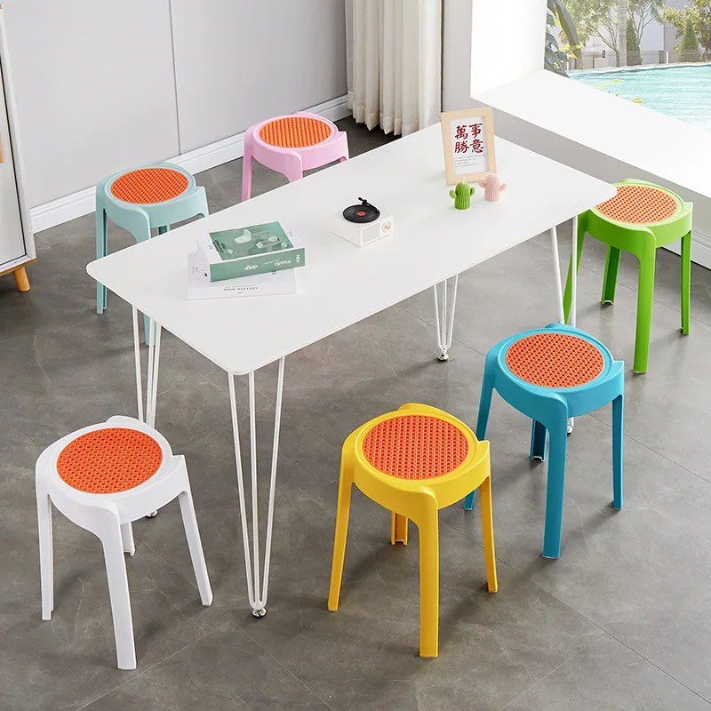Nordic Modern Design Plastic Stool Oak Windmill Chair with Rattan-Like Finish Stackable Household Dining Table for Adults