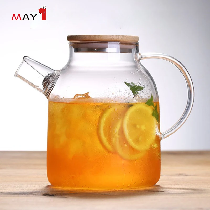 China Wholesale Custom Logo Borosilicate Glass Water Stainless Steel Lid Jug