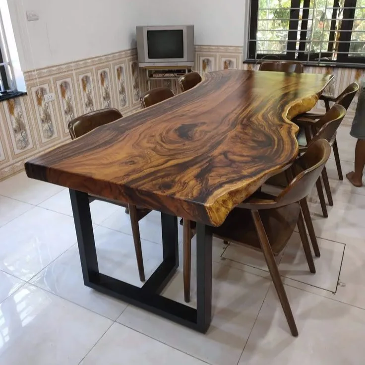 Cheap Fashion Modern Luxury Best quality Wooden Kitchen Live Edge Slab Solid Walnut Wood Home Furniture Restaurant Dining Table