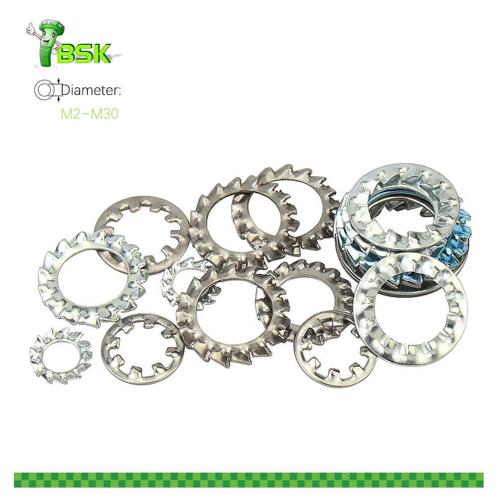304 stainless steel din 6798 size m2~m30 serrated stop gasket tooth washers external internal tooth lock washer