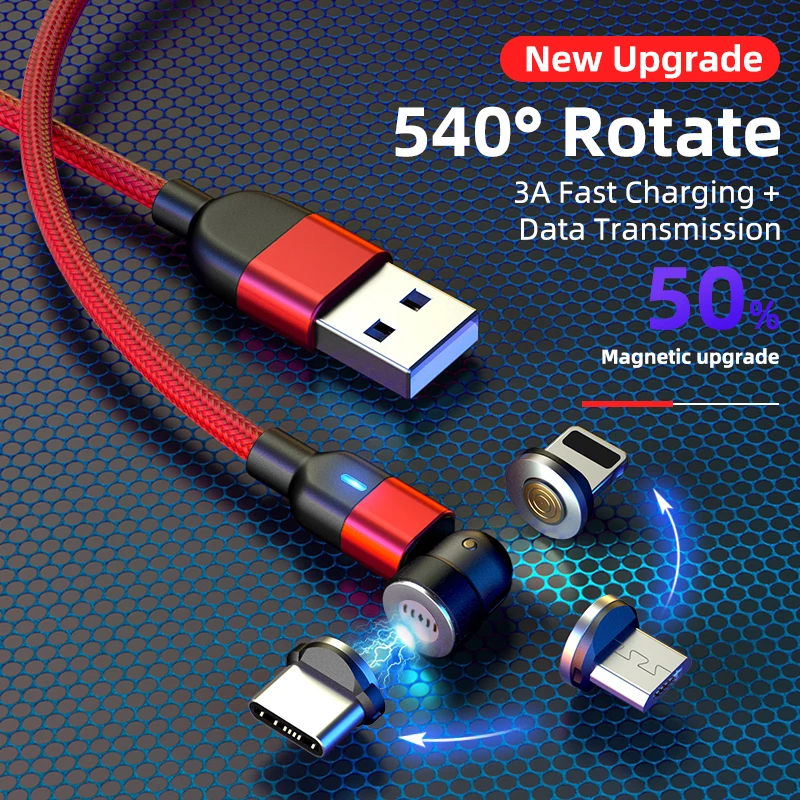 Кабель 540 кабель для передачи данных 3A Быстрая зарядка + передача 3 в 1 зарядное устройство магнитный зарядки
