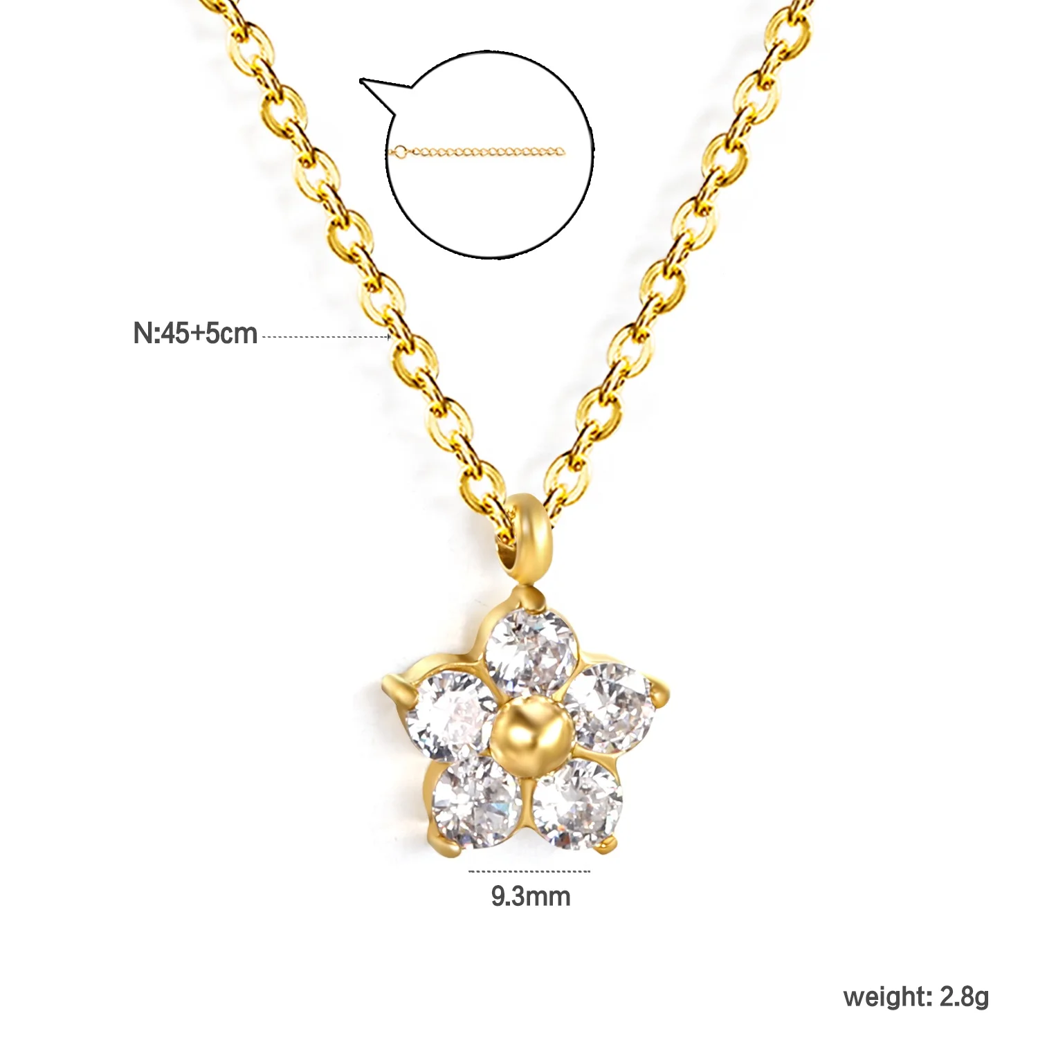 Wholesale Crystal fashion jewelry necklaces Korea Style Stainless Steel 18K Gold Plated Zircon Tiny Flower Necklace For Women