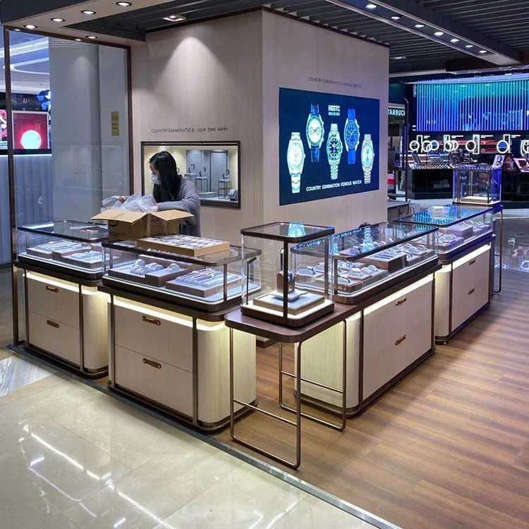 Processing high-grade jewelry display cabinet Gold jewelry display cabinet stainless steel jewelry counter glass display cabinet