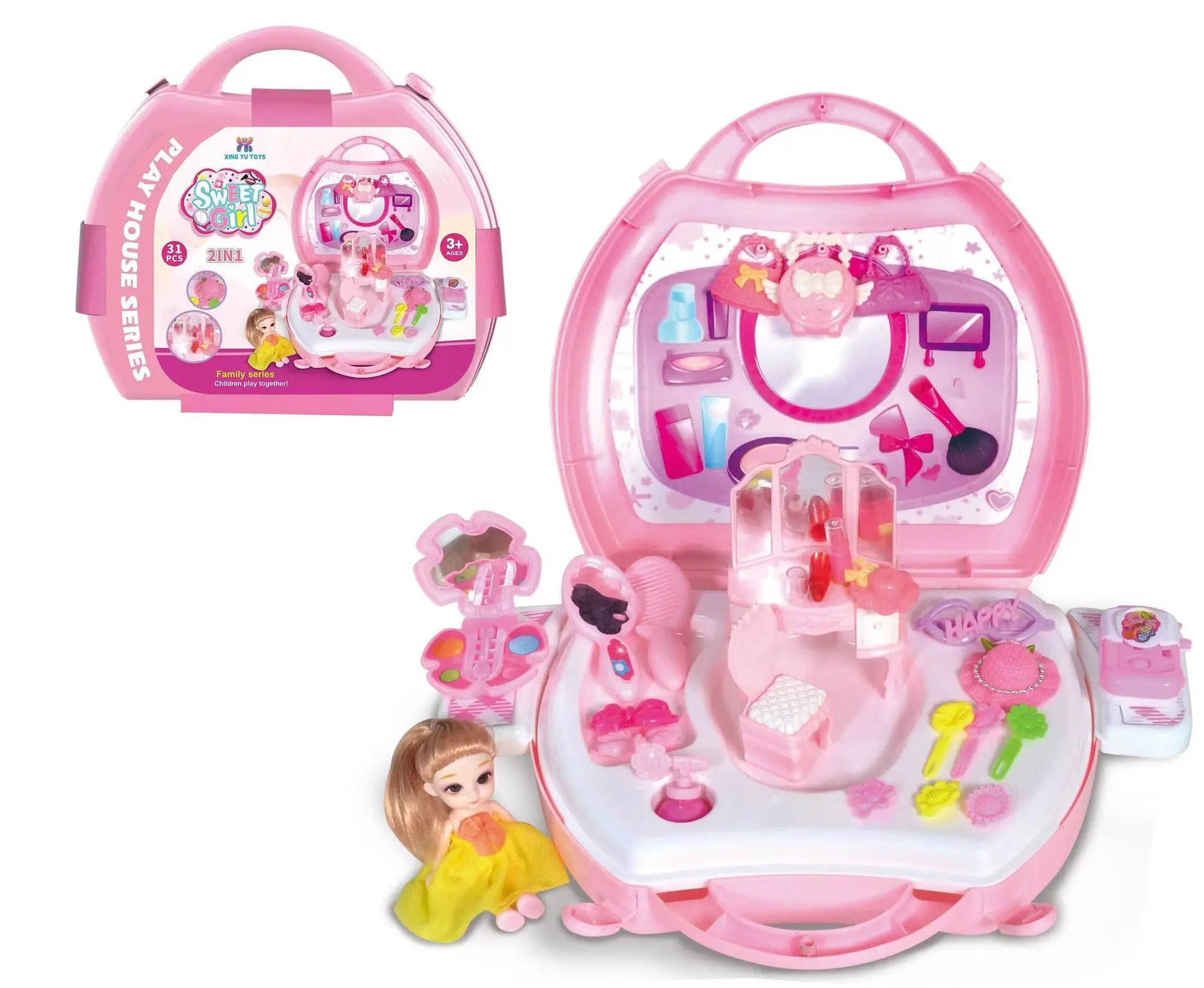 Princess Jewelry Toys Girls Dressing Makeup Pretend Play Game Cosmetic Toys Beauty Set Portable box Dressing Table Toys