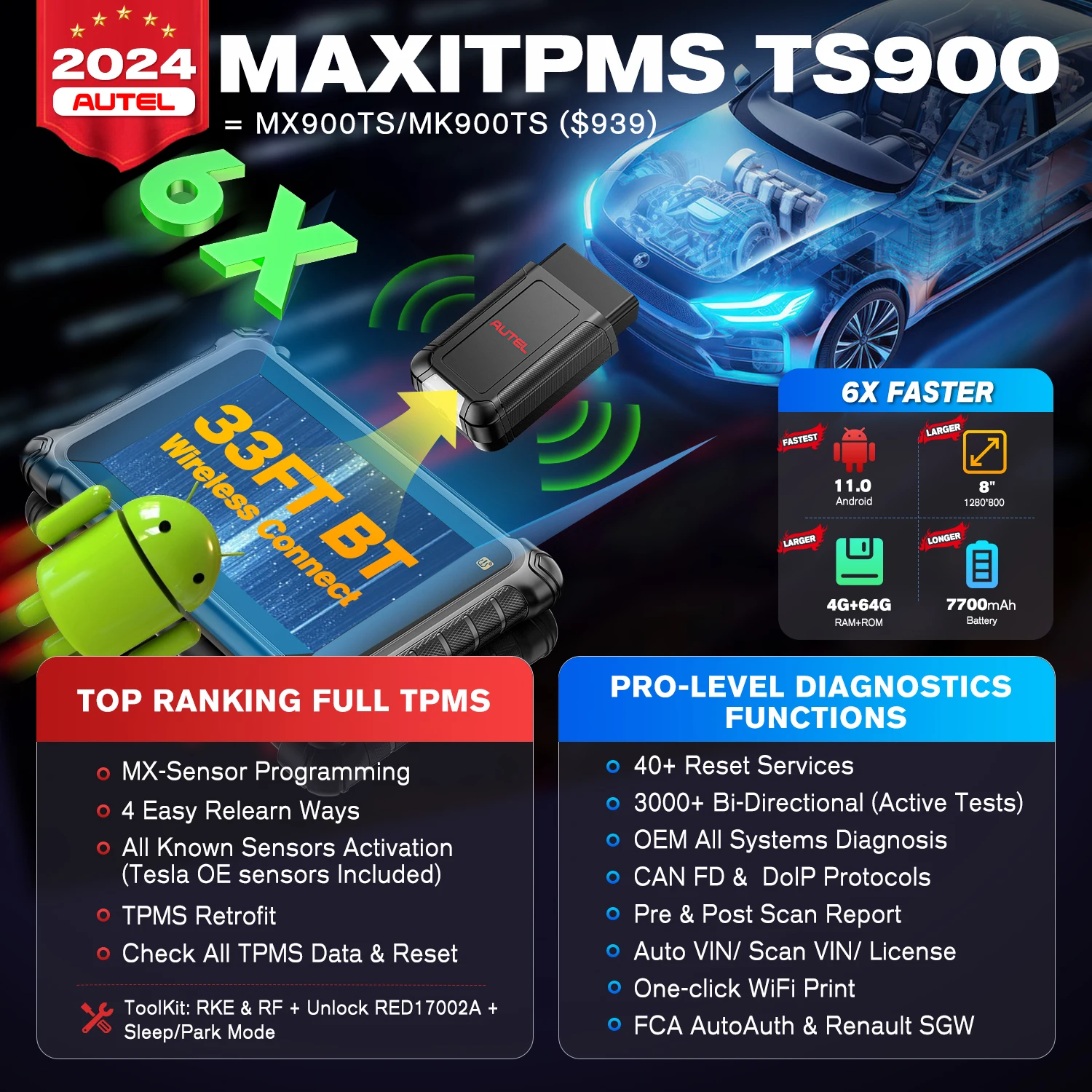 Autel MaxiTPMS TS900 Car OBD2 Scanner Tool TS 900 Vehicle Universal TPMS Sensor programming Professional Altar Diagnostic Tools