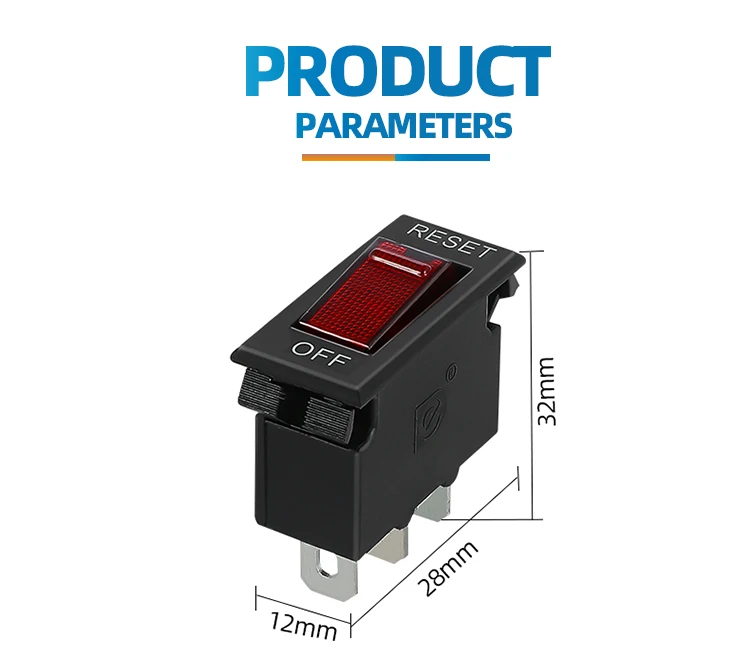 10A rocker switch KCD3 10A 250V 3 pin 2 position overload protection switch