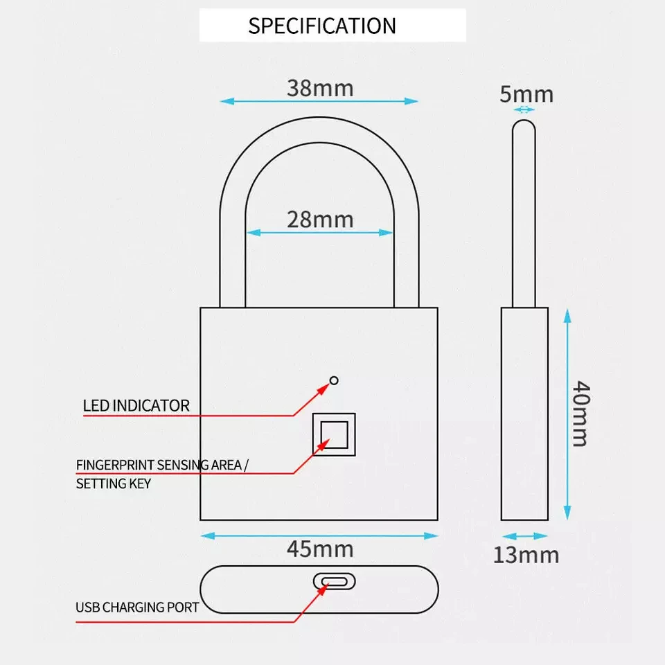 IP65 Outdoor Waterproof Smart Digital Fingerprint Door lock/Smart Biometric Fingerprint Padlock