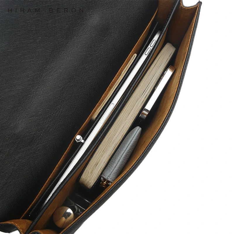 Hiram Beron Italian Saffiano Metropolitan Portfolio Leather Briefcase Bags for Men Official Work Wholesale Dropship