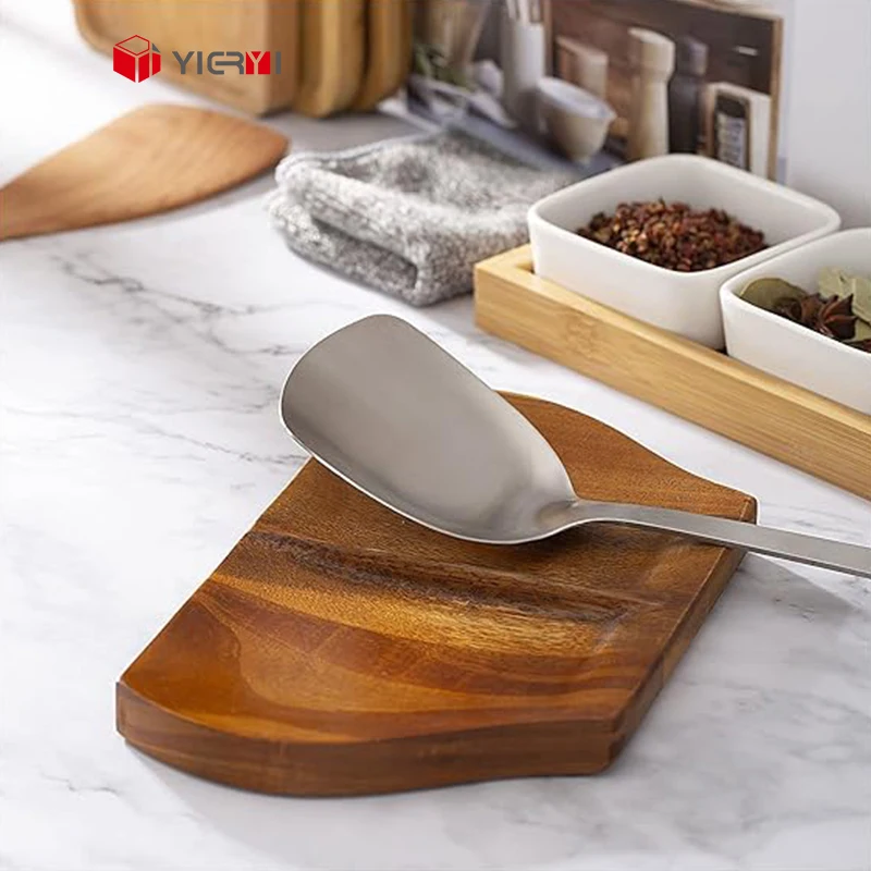 Acacia Wood Spoon Rest For kitchen accessories Bamboo Wooden Utensil Holder Decor Countertop Spatula Ladle
