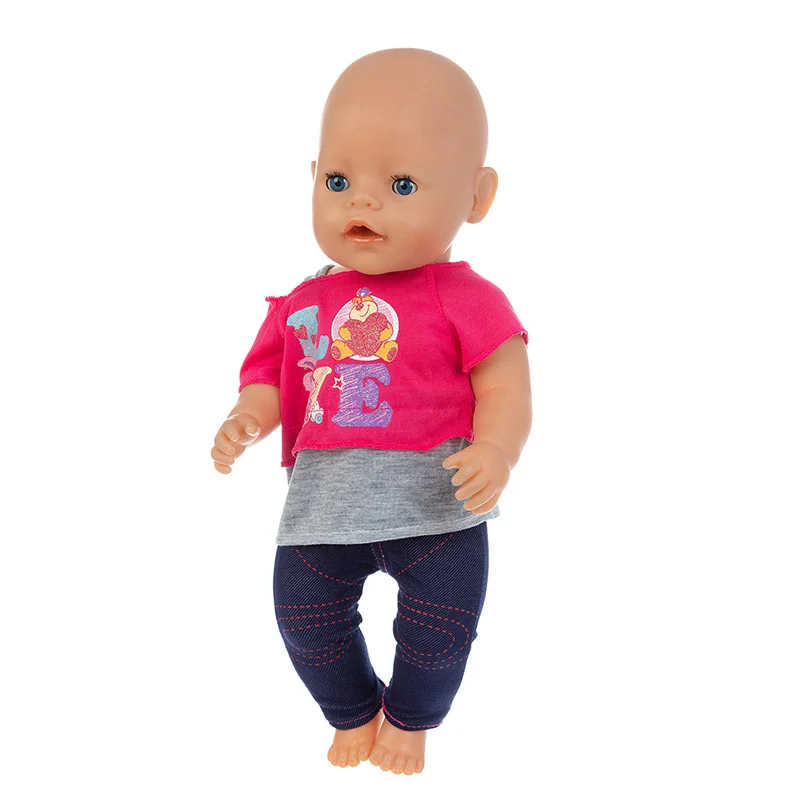 Hot Selling Fashion New LOVE Printed Top Jeans 18 Inch African American Baby Dolls Clothes Other Dolls & Accessories