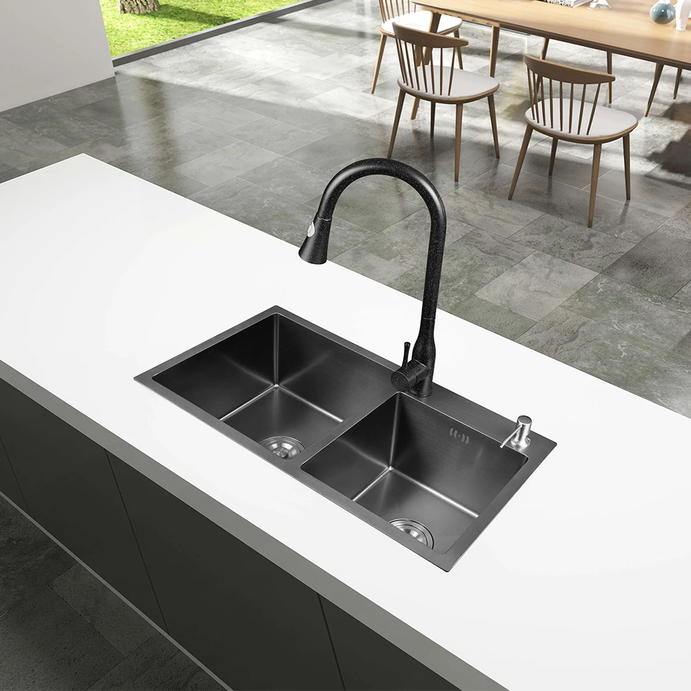 
Handmade Double Modern Kitchen Sink Suppliers Black Stainless Steel Sink For Kitchen 