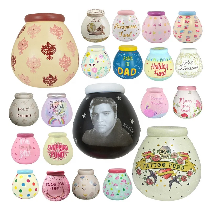 Wholesale ceramic honeymoon fund piggy bank dream dots money saving pot custom shaped money coin box