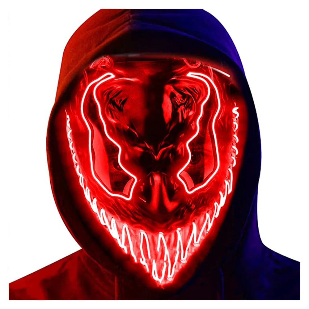 Halloween EL Wire Venom Mask Scary Led Light Up Mask for Festival Cosplay Costume Parties Carnival for Adults Men Women