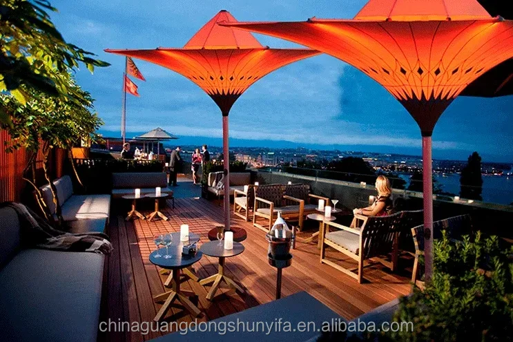 Trendy Unique Design Decorative Flower Shape Outdoor Patio Garden Pool Side Outside-in Upside Tulip Mushroom Inverted Umbrella