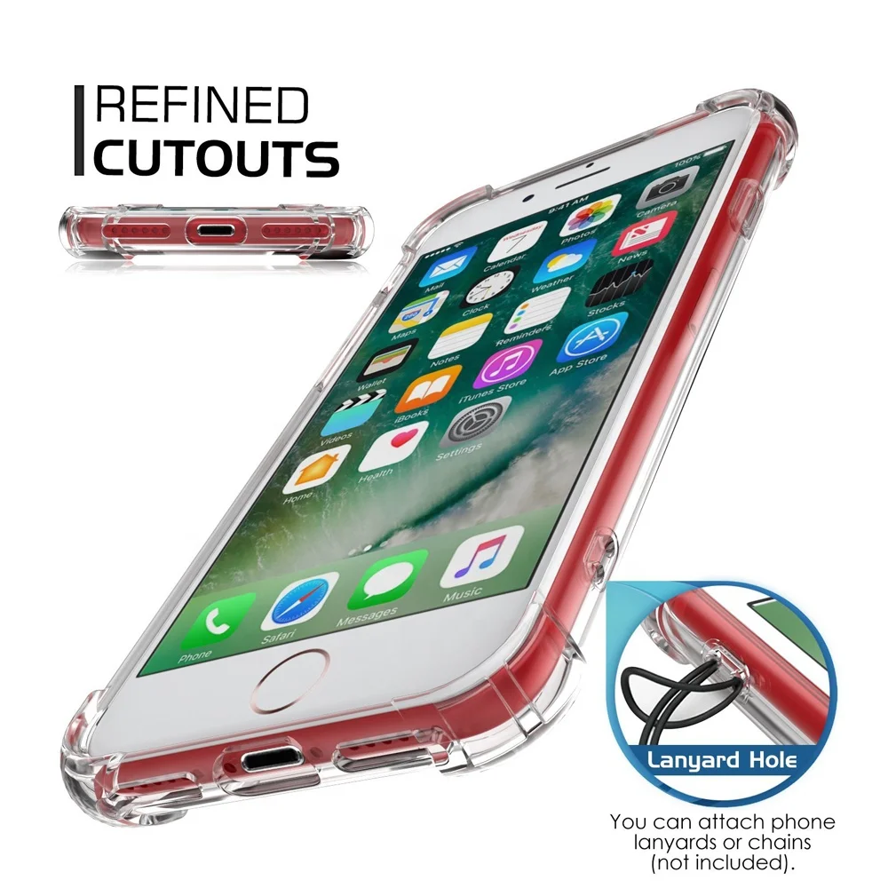 Shockproof Clear Case For iPhone SE2 Soft TPU Hard PC Back Cover, For iPhone 7 Bumper Case Clear With 4 Corners Air Cushion