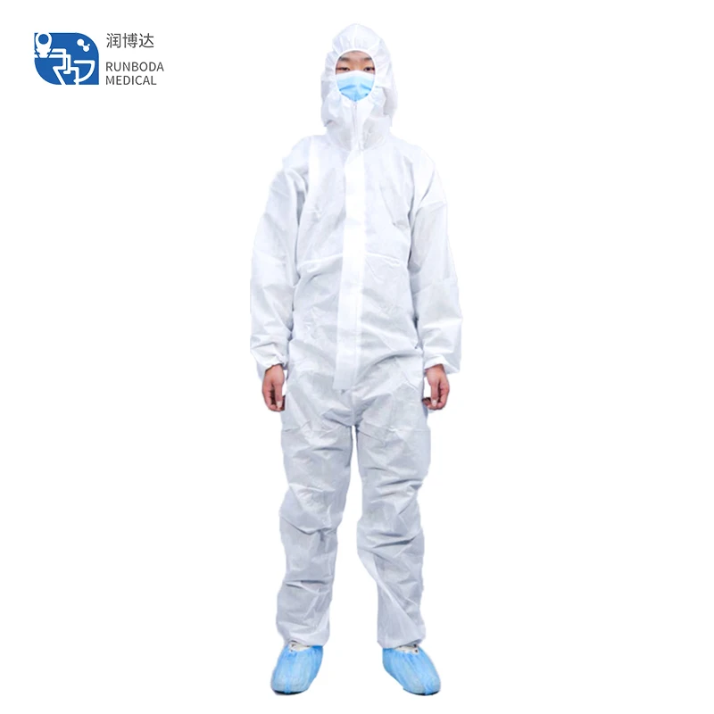 hazmat suits disposable construction coveralls medical pp sms zipper white disposable coverall with hood china trade